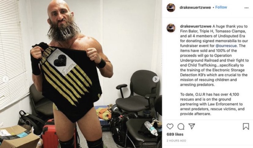 My favorite thing about WWE is how half of its roster and staff are on some caped crusader shit about child trafficking while simultaneously working with Velveteen Dream, a man credibly accused of grooming/sending nudes to children.