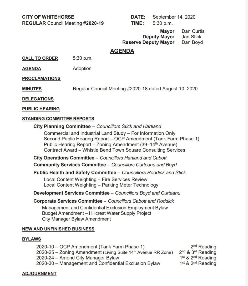 The sun is out and #Whitehorse city council is in session. Here's the agenda for this regular meeting.