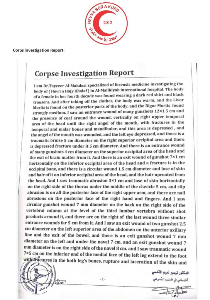 And the dehumanisation of unarmed members of opposition - Future Syria Party had rejected the SNC for not recognizing Syria's Kurds and became part of the SDF. Her murder by Turkish-backed militias was celebrated by certain Turkish news agencies.