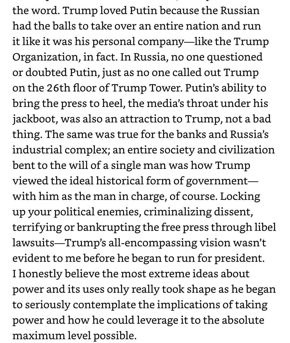 11/ After explaining that Trump had no trouble cheating in the 2016 election or accepting help from Putin (which for Trump would have been “business as usual”) Cohen explains why Trump loves Putin. Read this entire passage (#1)And also (#2)