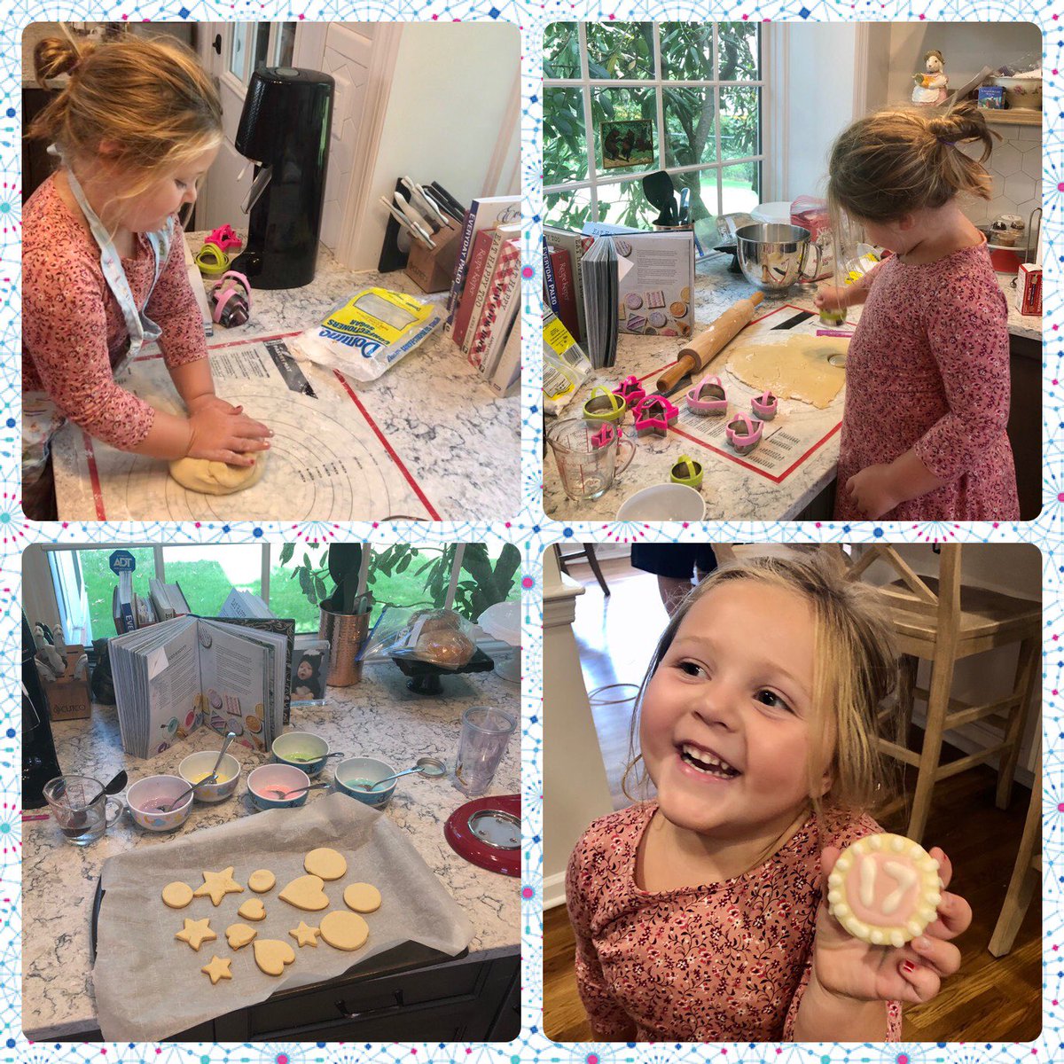 AliG7's tweet photo. Today in home preschool - making @PaulHollywood Iced Biscuits from “A Baker’s Life.” Big hit with my top student. Impressive kneading technique for a four year old if I do say so myself. https://t.co/ysle9n6Jg0