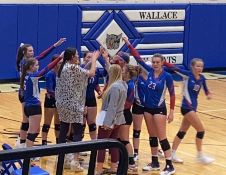 mvraiders's tweet photo. Lady Raiders defeat the Wallace Wildcats in five close sets!❤️🤍💙 Go Raiders!! https://t.co/RIHSh0Jima