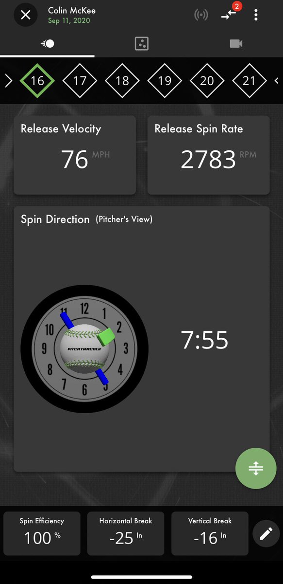 colin_mckee's tweet photo. The last few months has given me more time to develop this pitch. Here’s a couple of my better reps from a flat ground session this past week that I was prioritizing maximum spin rate and spin efficiency. https://t.co/A2efayXHH0