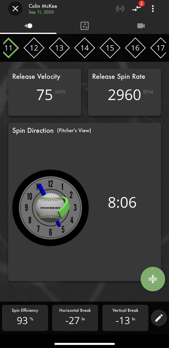 colin_mckee's tweet photo. The last few months has given me more time to develop this pitch. Here’s a couple of my better reps from a flat ground session this past week that I was prioritizing maximum spin rate and spin efficiency. https://t.co/A2efayXHH0