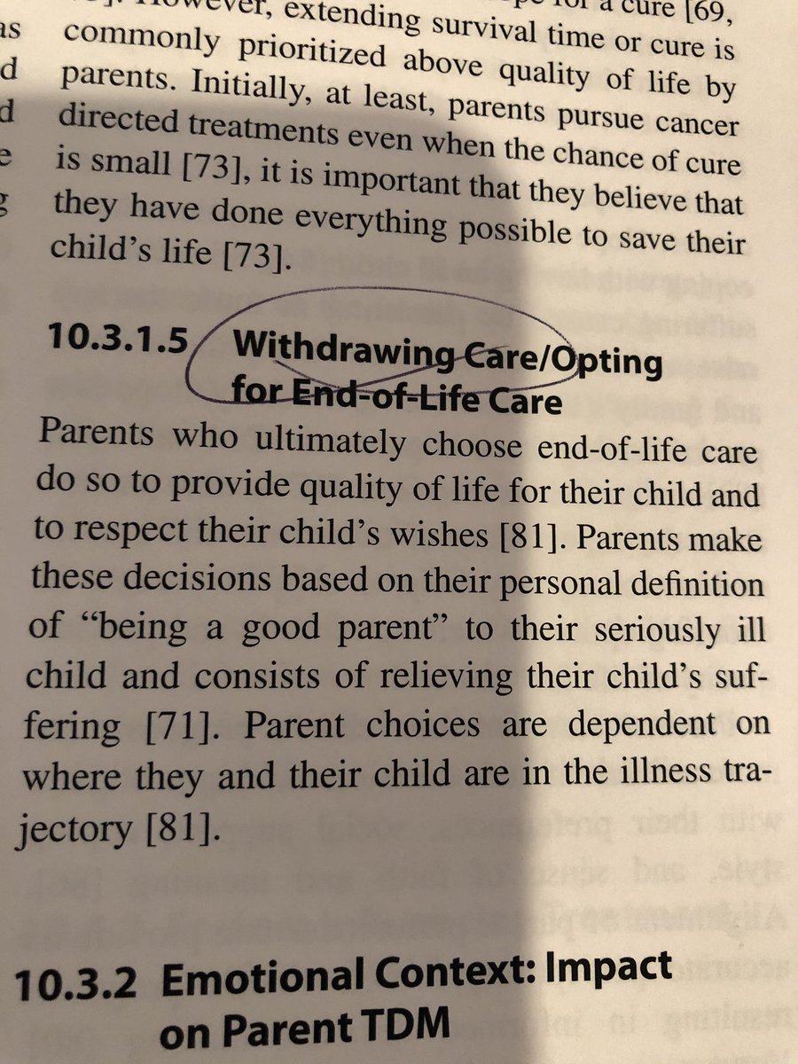 AmyHaskamp's tweet photo. When will we stop calling it “Withdrawing Care”? Found this in a pediatric oncology book published in 2020...we never stop caring. https://t.co/cbKd74WytE
