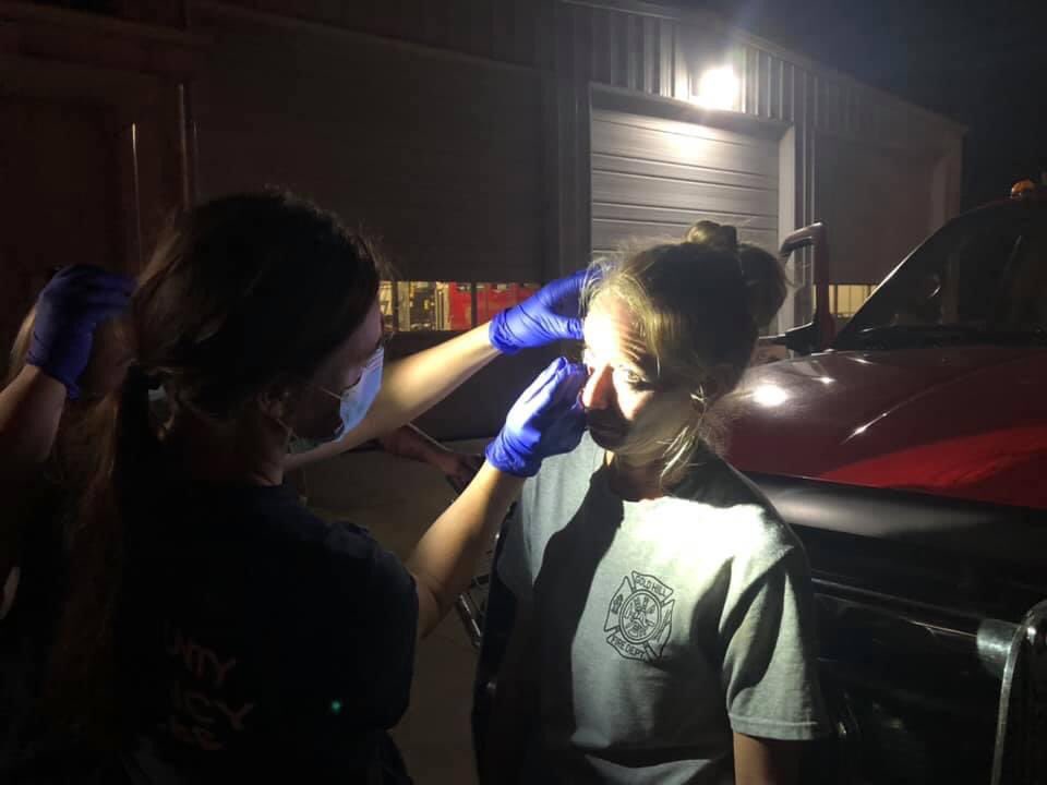 Two Gold Hill (Rowan Co., NC) firefighters hurt in hit and run on Old Hwy 80 near station. They say a truck, likely Ram, hit brush truck, knocked off mirror that hit firefighters. They have cuts, glass in eyes. Call Rowan Sheriff 704-216-8700 or Crime Stoppers 1-866-639-5245.