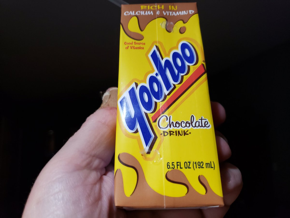 Thogar's tweet image. Tonight's dessert selection is served in an aseptic box with a bespoke bendy straw for your dining pleasure. Bon appétit, y'all. #YooHoo