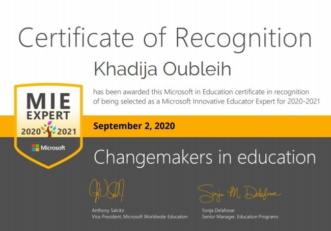 KOubleih's tweet photo. The official certificate 😍 thank you #MicrosoftEdu
#ChangeMakerEducation
#MIEExpert https://t.co/IYOITFVMXF