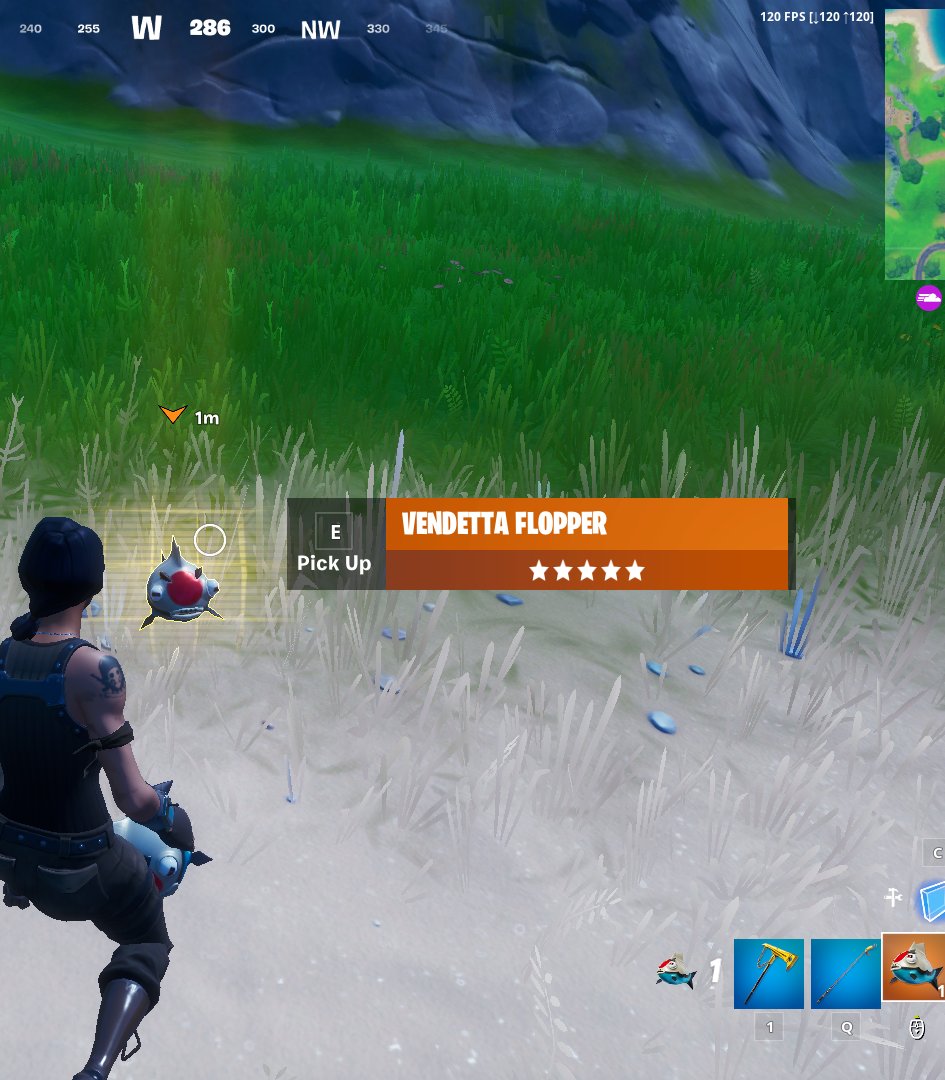 supsup987's tweet image. Fishing in #Fortnite is relaxing. Just spent some time in the Battle Lab completing my collection. Caught 2 Vendetta floppers but fish #40 is still missing. GN.