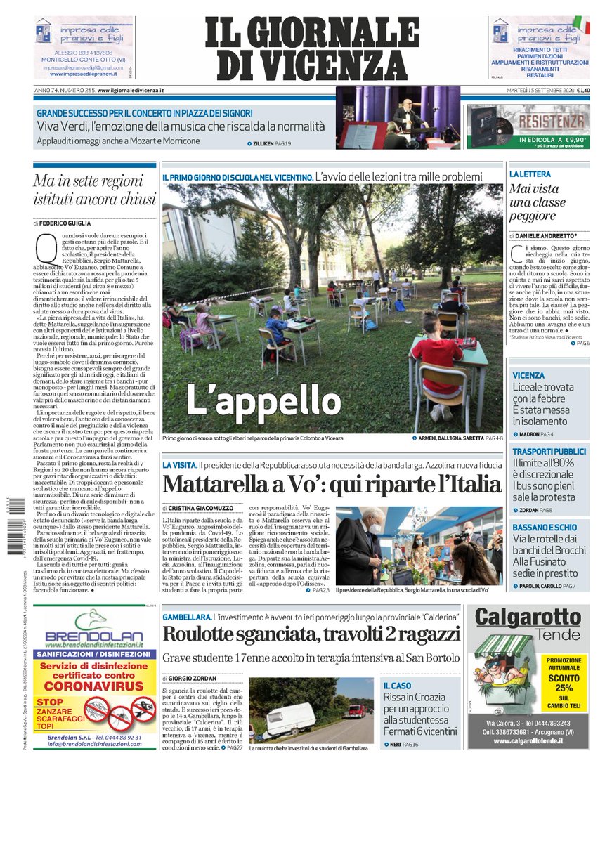 Ecco la prima pagina del GdV in edicola oggi