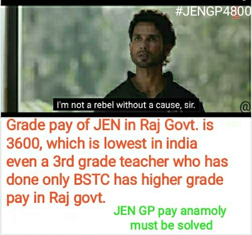 JENGP4800_'s tweet photo. 12+4yr= engineer, GP3600
12+2yr= teacher, GP3600
ऐसा अन्याय क्यों जननायक @ashokgehlot51 जी?आपके साम्राज्य में ये क्या अनर्थ हो रहा हैं।कृपया न्याय करो। एक अभियंता की वेतन विसंगति दूर करो। JENGP4800 #जेईएन_माँगे_न्याय @GovindDotasra @SachinPilot @zeerajasthan_ @RJDainikBhaskar https://t.co/XX9QKG8IFB