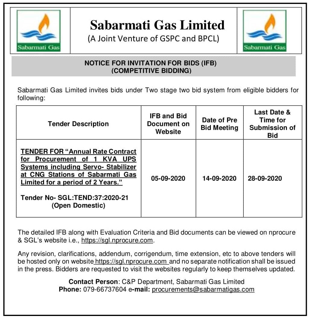 ProcurementsSa1's tweet photo. #opentender #tender #sabarmatigas UPS supply work due date 28th Sep 2020 https://t.co/77ymkpOK6g