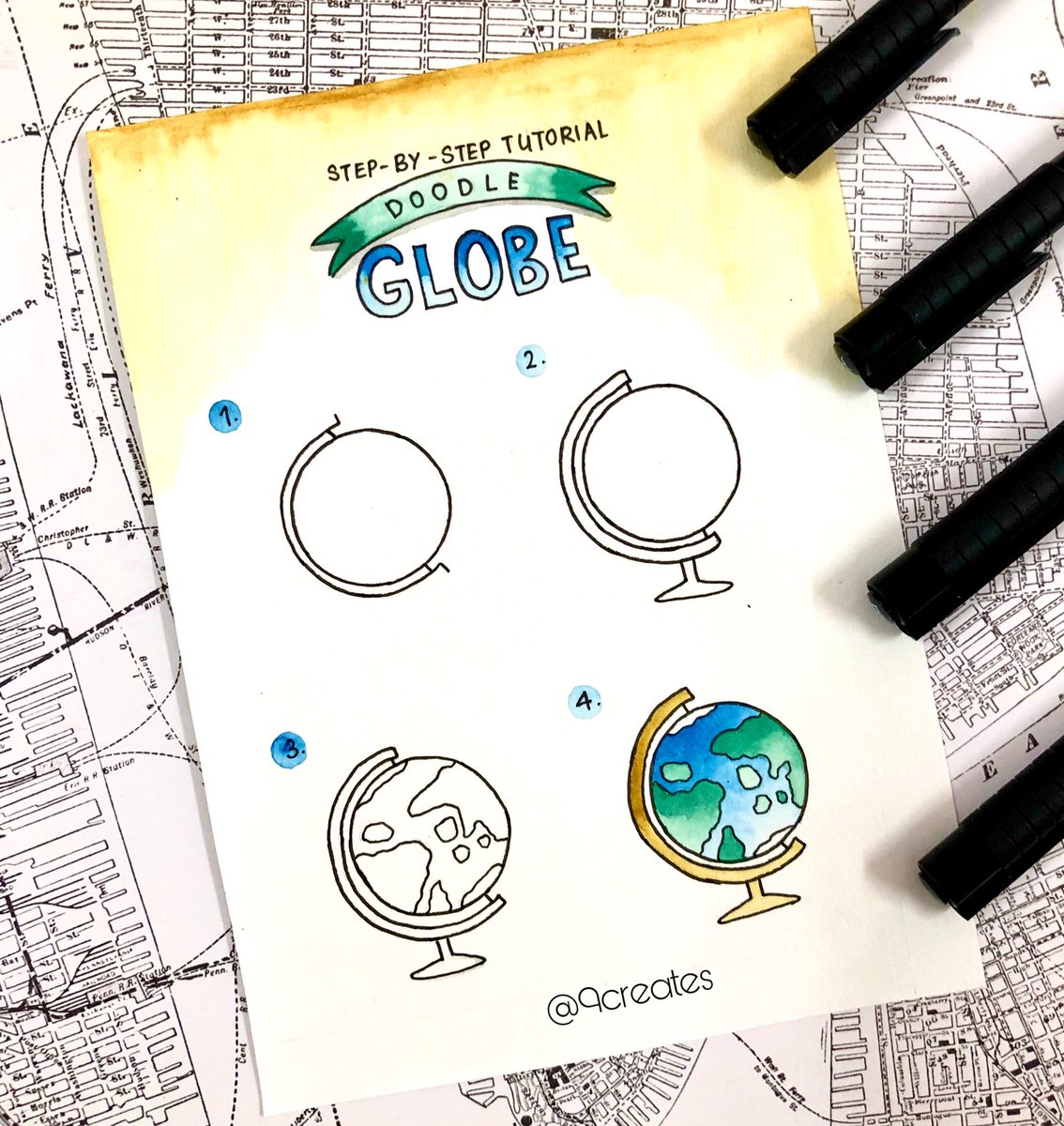 9creates's tweet photo. Mark all the places you want to travel to in 2021! @FaberCastellUSA 
.
.
.
 #doodle #globe #wanderlust #explore #travel https://t.co/4SHePXyzav