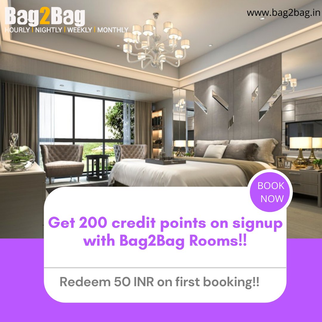 bag2bag_care's tweet photo. Signup with Bag2Bag Rooms and enjoy the credit points worth INR 50!
https://t.co/FOwiWu8w2A
#hourlyhotels #dayusehotels #hotelsonhourlybasis #hourlyusehotels #couplefriendlyhotels #sanitizedhotels #hygienicrooms #bag2bag https://t.co/ggzlRTsydL