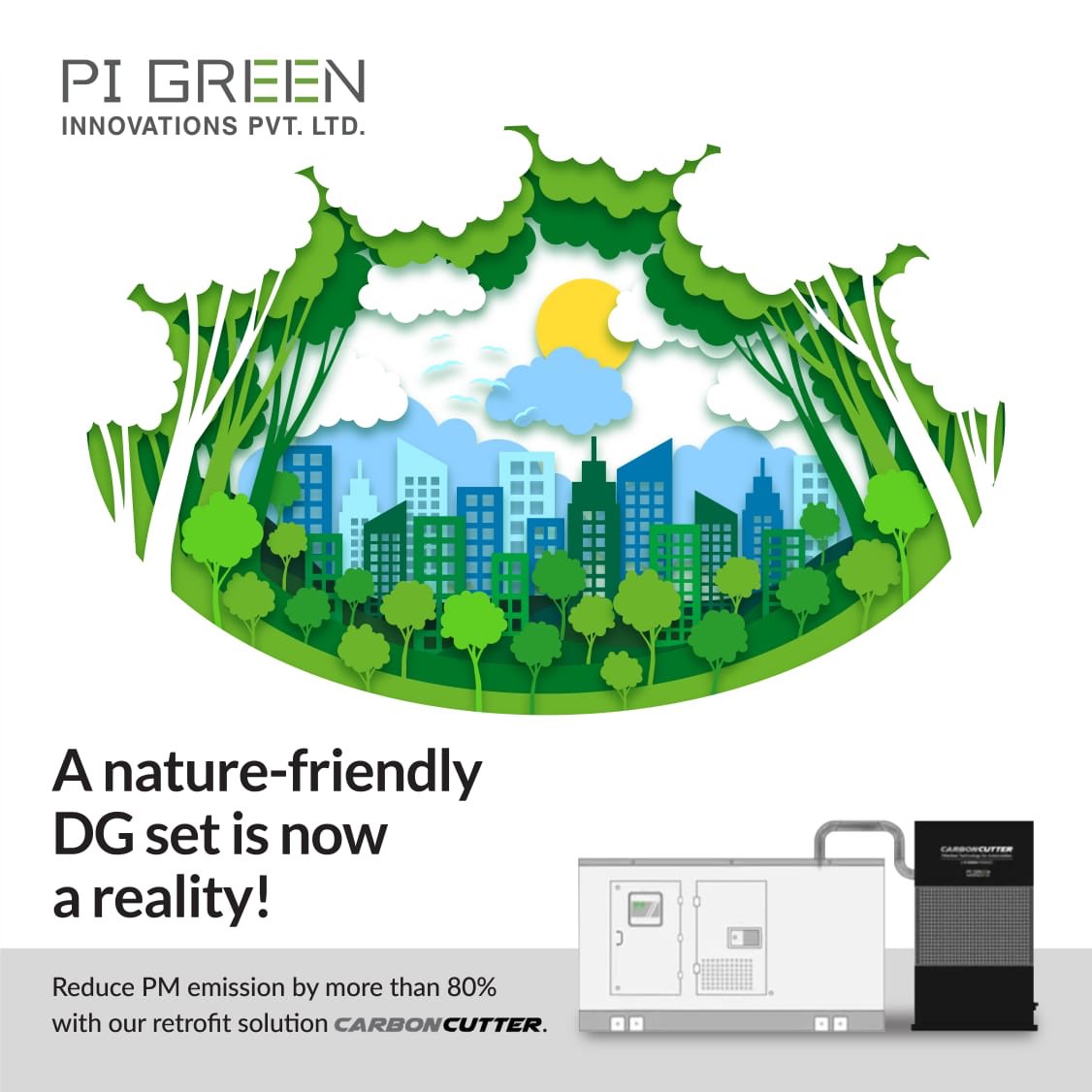 pi_green_'s tweet photo. Some innovations make it easier for us to embrace change. Explore the filterless Carbon Cutter, packed with multiple features, this device reduces the particulate matter of DG Sets by more than 80%. Contact us for more information #envirohealthmatters #environmentalinnovation https://t.co/KbPk4v3Jkk