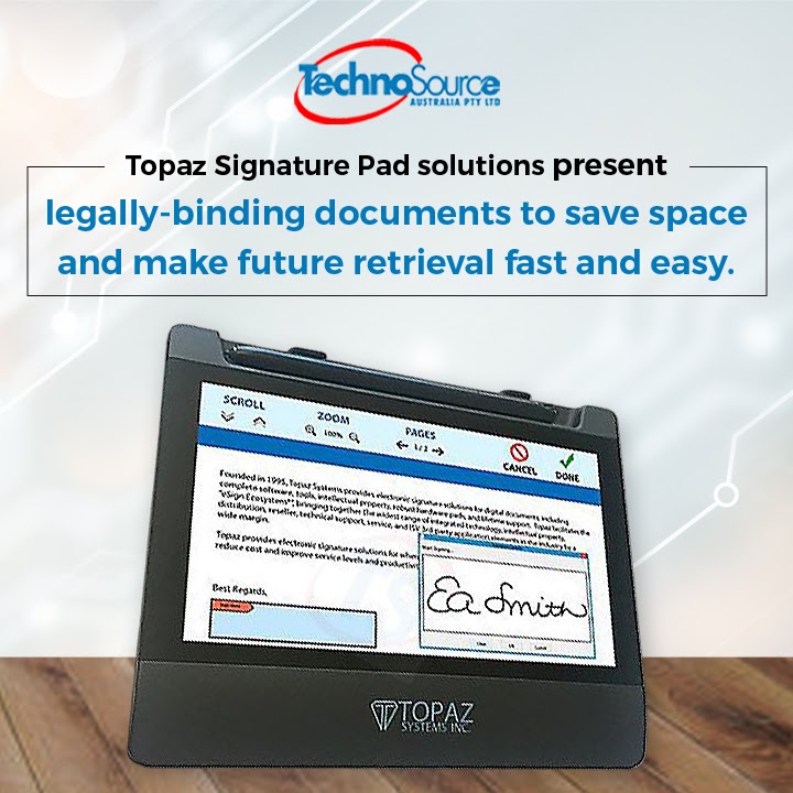Techno_Source's tweet photo. Automating the presentation and signing of #EmployeeDocuments reduces the work load for #HumanResource department and eliminates the risk of lost paperwork. Topaz Signature Pad solutions present legally-binding documents to save space and make future retrieval fast and easy. https://t.co/Ft76QlYGJ8