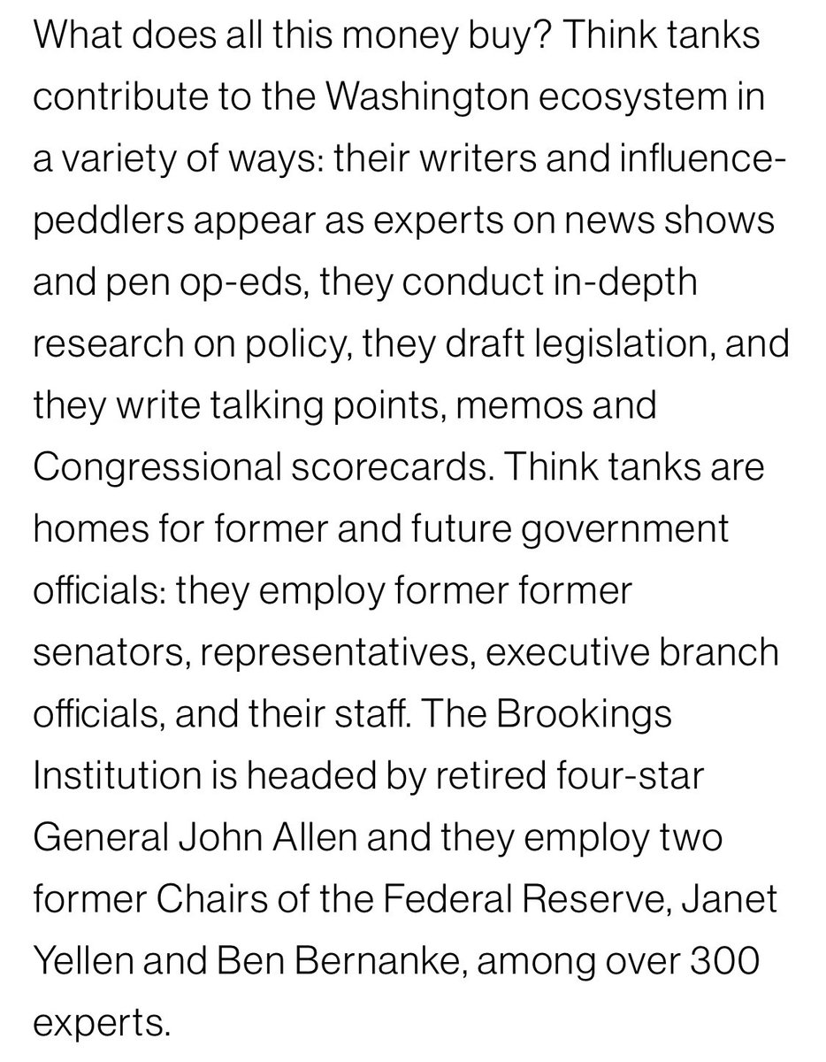 As part of this policy making process ThinkTanks not only conduct research & formulate policies for US govt, but also serve as tools of influence for US foreign policy across the worldHence, a revolving door for govt officials exists at most of them. https://www.theamericanconservative.com/articles/foreign-funding-of-american-think-tanks-doubles-to-174m//4