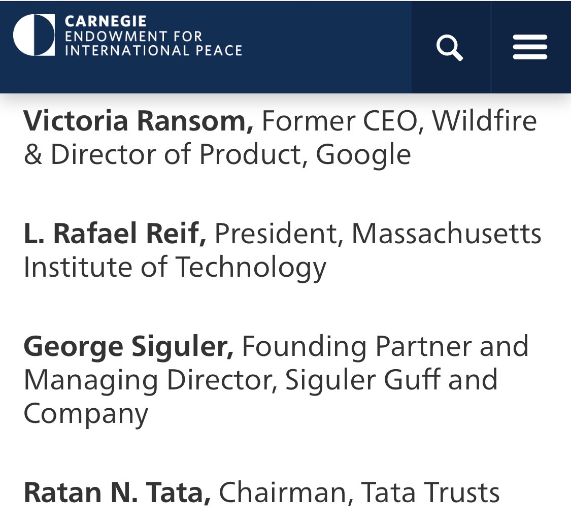 Here it gets interesting, not only is Carnegie Endowment linked to special interest lobbying networks in USA but also in India.Sunil Mittal Founder & Chr. of Bharti Enterprises&Ratan Tata Chr. of Tata Trustsare both Indian billionaire board trustees of the think tank./13