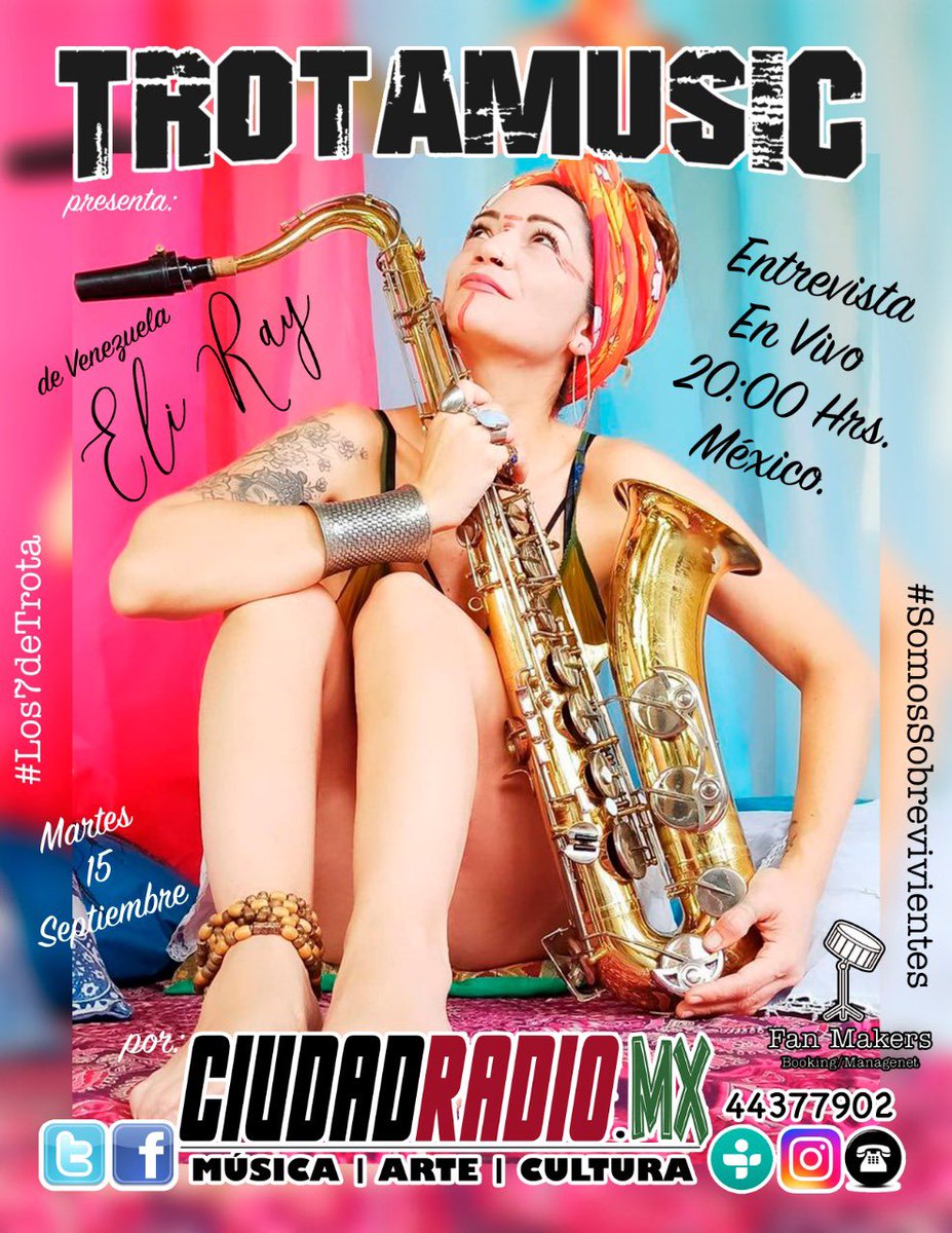 TROTAMUSIC's tweet photo. ¡Viva México!
#TrotaMartes 15 de Septiembre 
Entrevista con Eli Ray de Venezuela 🇻🇪 
En punto de las 20:00 🕗 🇲🇽 
Y después Ultraman MX a las 21:00 🕘 nos platicará de su proyecto! 
Por Ciudad Radio https://t.co/1kKiT2xTHF 
#somossobrevivientes
#los7detrota
#mutandotussentidos https://t.co/7tFedpVNlr