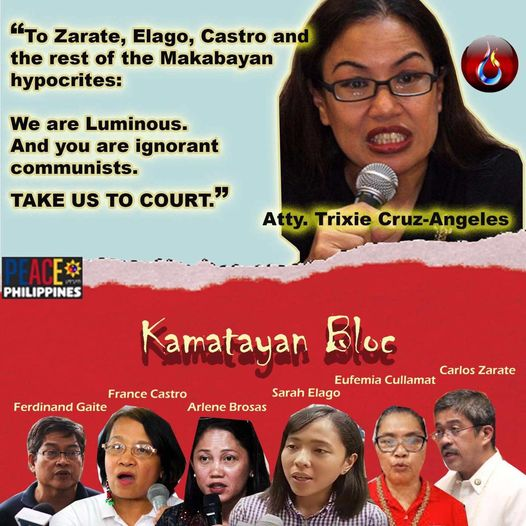 Cloud28Red's tweet photo. Atty. Trixie Cruz-Angeles to Makabayan Bloc. The true heartless killers of our country.
#MakabayanBlocExposed
#YesToAntiTerrorismLaw
#ElagoResign
#BrosasResign
#ZarateResign
#CastroResign https://t.co/9qF4yRhPs4
