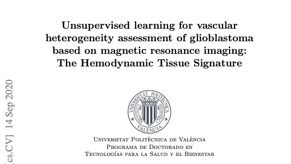 JMGG_BDSLab's tweet photo. The Juan-Albarracin’s thesis about “Unsupervised learning for vascular heterogeneity assessment of glioblastoma based on MRI” is now available on arXiv: https://t.co/Oa5tmJYgHU. Hemodynamic Tissue Signature is online at https://t.co/YgDNdaq32f @UPV @efusterg @COST18206 #BDSLab https://t.co/F9BIV0uSVp