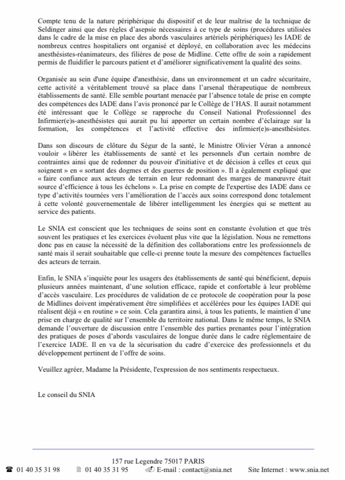 SNIA75's tweet image. #MidLines #IADE Le courrier envoyé à la @HAS_sante et copies aux parties prenantes.