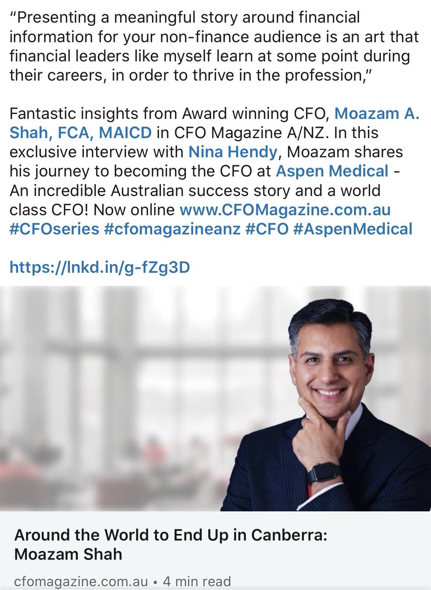 cfoseries's tweet photo. Many thanks to Global CFO  @AspenMedicalUAE Moazam Shah for sharing some fabulous insights with https://t.co/SPHdFEOBR1 - Exclusive and now online! #cfomagazineanz #cfoseries https://t.co/RGYZNAFgnY