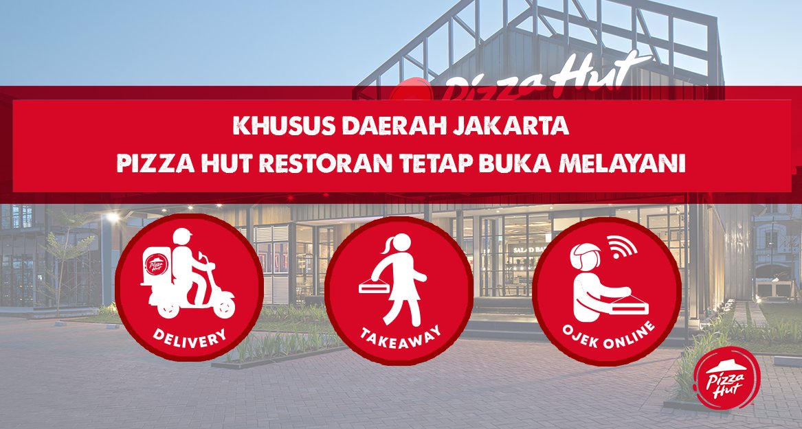 Pizza_HutID's tweet photo. Kamu yang di Jakarta, tetap bisa menikmati menu Pizza Hut favoritmu dengan pesan melalui Delivery #PHRKamiAntar, TakeAway dari restoran atau aplikasi Pizza Hut Restoran, GrabFood, atau GoFood.
Cek lokasi restoran terdekat di https://t.co/Jkbe5xeFjT.
#HutEasy #HutSafe https://t.co/umCyCCpZTa