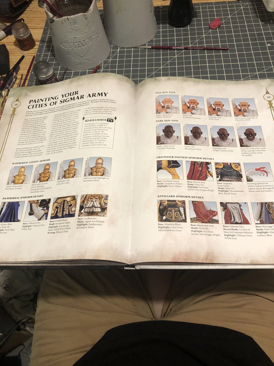 RyanWarheart's tweet photo. @WibDoesTweets You mentioned wanting to see some painting guides within Codexes on the most recent Misanthropod. I don't think this is quite the same but here is a painting guide in the AOS Cities of Sigmar Battletome. https://t.co/Nw5hlyPBza
