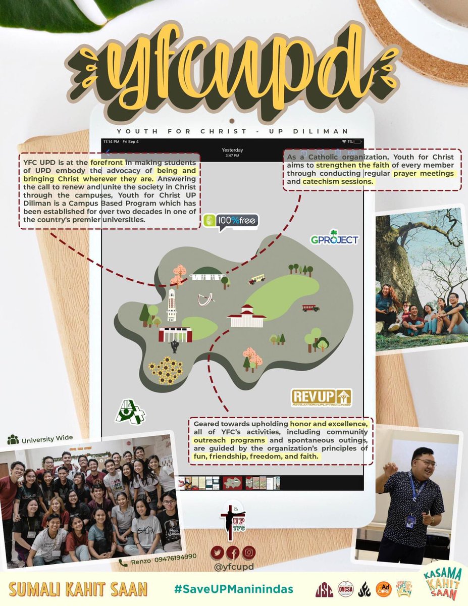 yfcupd's tweet photo. YFC UPD is inviting you to our OCF Virtual Booth on September 25, Friday, 6:30 - 7:00 PM! 

Magsign up at Sumali Kahit Saan: Org &amp; Community Fair: https://t.co/wWlVQobYah 

#UFM2020 #KasamaKahitSaan #SumaliKahitSaan https://t.co/L8CVAuJZob