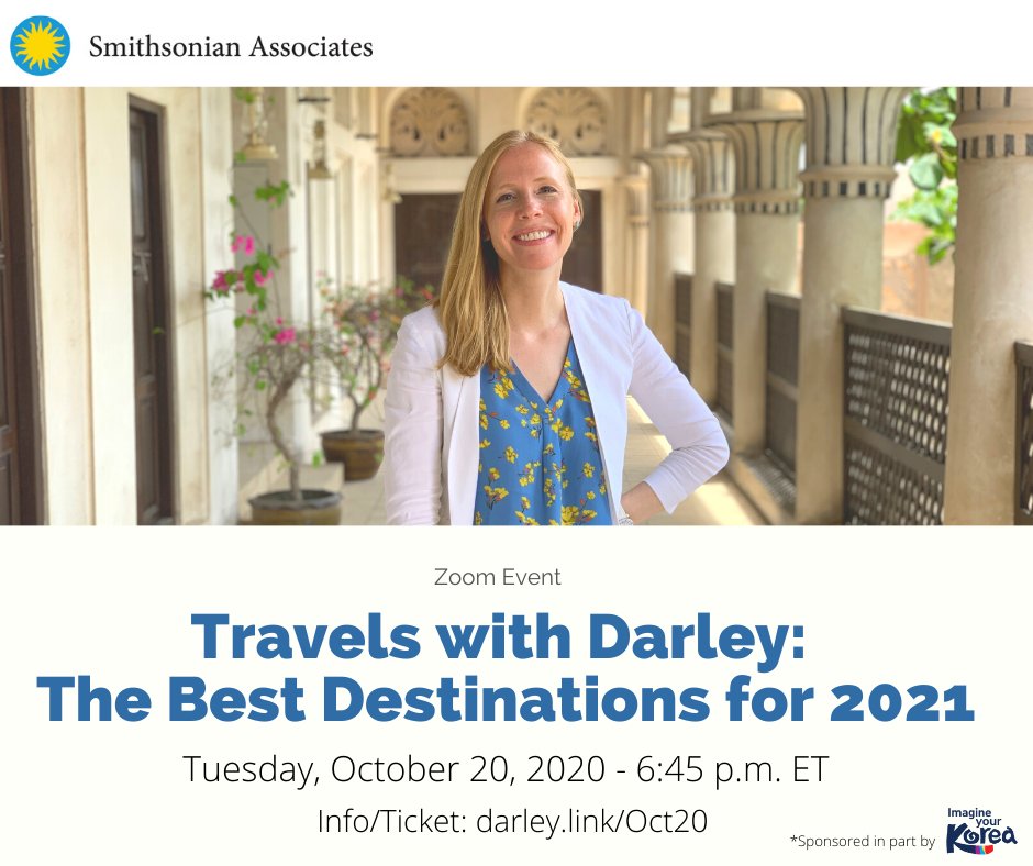 DarleyNewman's tweet photo. Itching to travel? Learn what’s trending for 2021 and new safety protocols surrounding COVID-19 with my upcoming @smithsoniansa event on Oct 21st. Details and tickets at https://t.co/lVcV4a2D4n #twdse #travel #wanderlust #covidtravel https://t.co/Y27U2u9CAK
