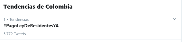 ANIRVALLE's tweet photo. Somos tendencia N°1 en Colombia, Los recursos están, ¿Donde esta el dinero? #pagoleyderesidentesya https://t.co/7y5TZFT32t