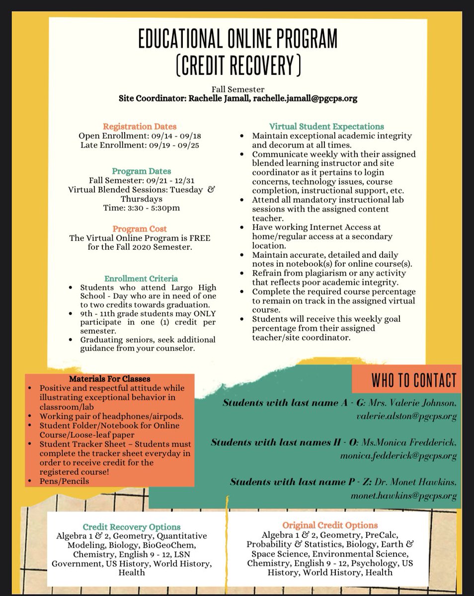 Fall Credit Recovery Registration opened today.  The virtual program is FREE!!! Take Advantage!!!