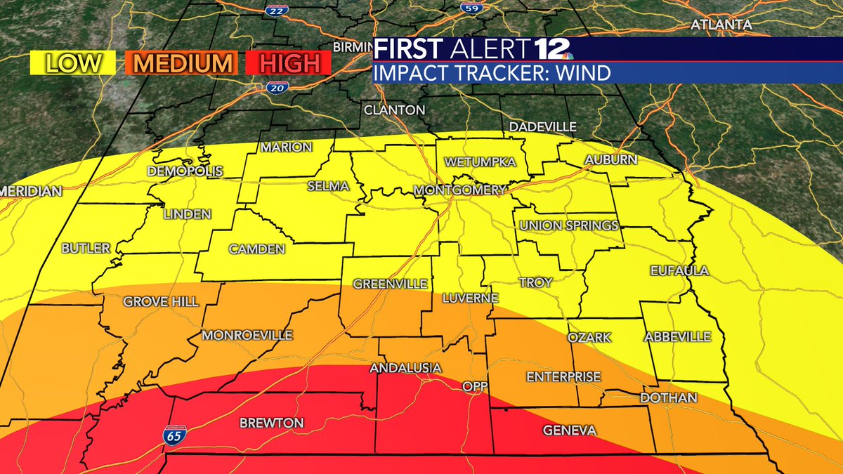 JoshWeather's tweet photo. NEW: I've just done my first take on specific local impacts. Our impacts will occur between Tuesday night and Thursday evening...remember, when the track changes, so do these. So, check back for updates. #alwx https://t.co/eD454TTXpT