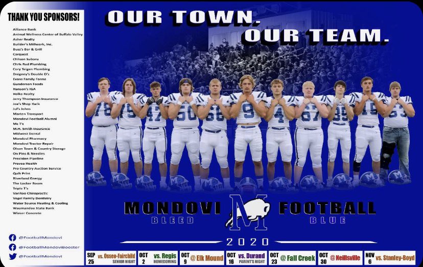 FOOTBALL SCHEDULE 
Friday night lights are almost here💙