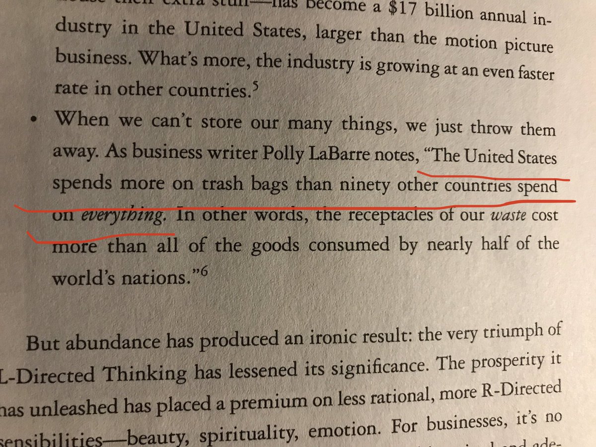 Pamelano1's tweet photo. Wow! This is mind blowing. We really have become such a gluttonous, wasteful country! We should be ashamed of ourselves.🤦🏻‍♀️ Excerpt from “A Whole New Mind - Why Right-Brainers Will Rule The Future” by @DanielPink Rqrd Read for my Creative Thinking class. https://t.co/35yUJ8KdwE