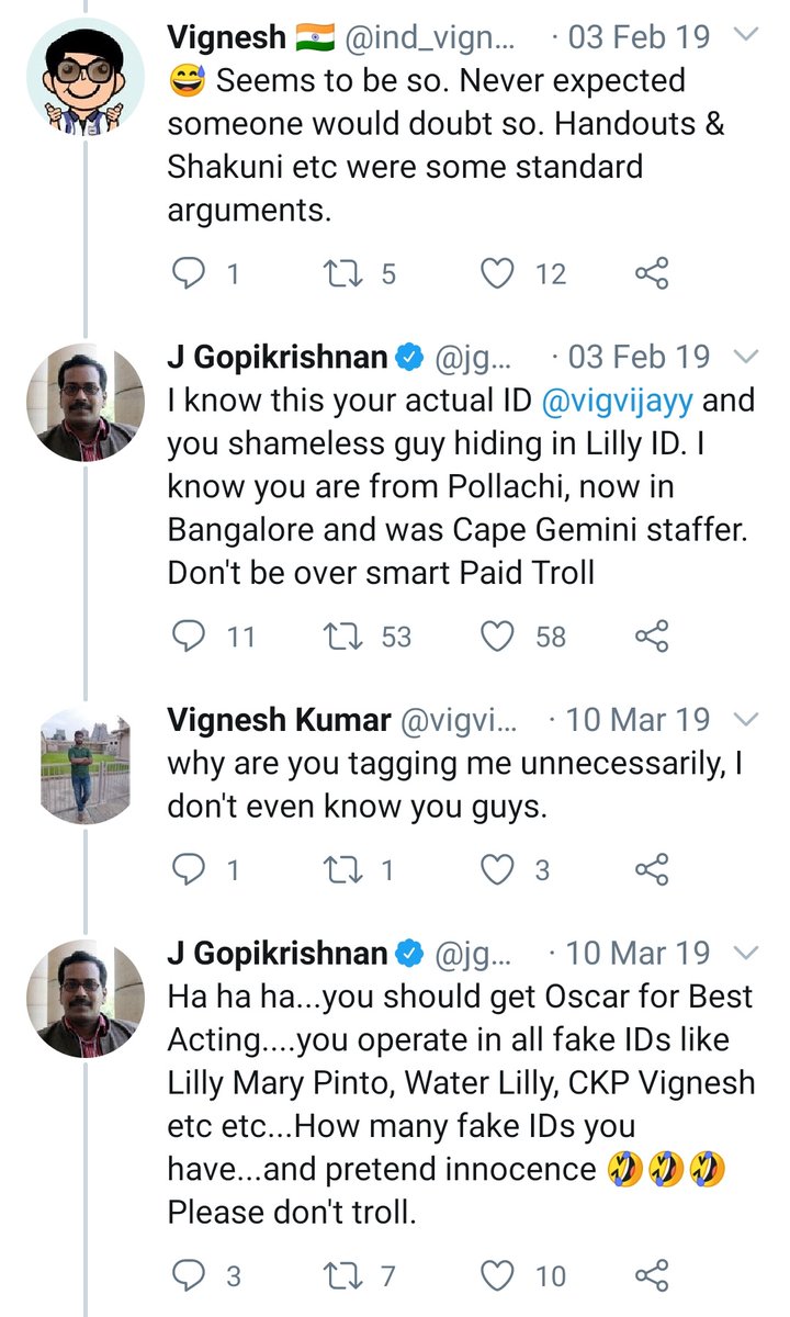 J Dhobi would not stop here, he went ahead & tagged  @vigvijayy whose name is also VigneshNow this new Vignesh was no where in scene & suddenly he propped up, his native is PollachiHence Swαmy gang thought Lilly is Vignesh from Pollachi. Poor Vignesh asked why am I tagged