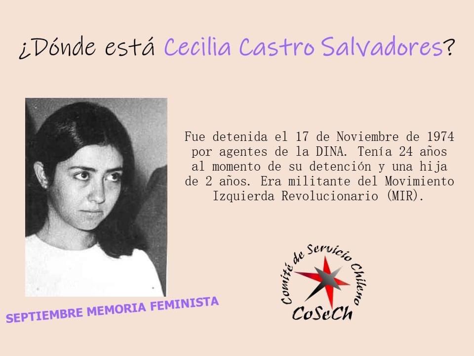 C_CoSeCh's tweet photo. #SeptiembreMemoriaFeminista #CeciliaBojanic #CeciliaCastro #ReinaldaPereira #detenidasdesaparecidas Secuestradas por agentes del Estado
Exigimos saber ¿dónde están? y decimos PRESENTES por ellas.
#Justicia #Verdad #noalaimpunidad #MujeresQueLuchan #noolvidamos #COSECH #Chile https://t.co/lNWWxZg2aF