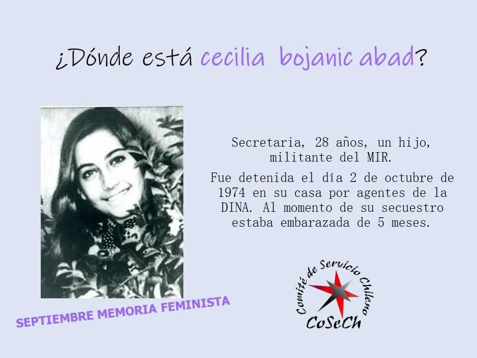 C_CoSeCh's tweet photo. #SeptiembreMemoriaFeminista #CeciliaBojanic #CeciliaCastro #ReinaldaPereira #detenidasdesaparecidas Secuestradas por agentes del Estado
Exigimos saber ¿dónde están? y decimos PRESENTES por ellas.
#Justicia #Verdad #noalaimpunidad #MujeresQueLuchan #noolvidamos #COSECH #Chile https://t.co/lNWWxZg2aF