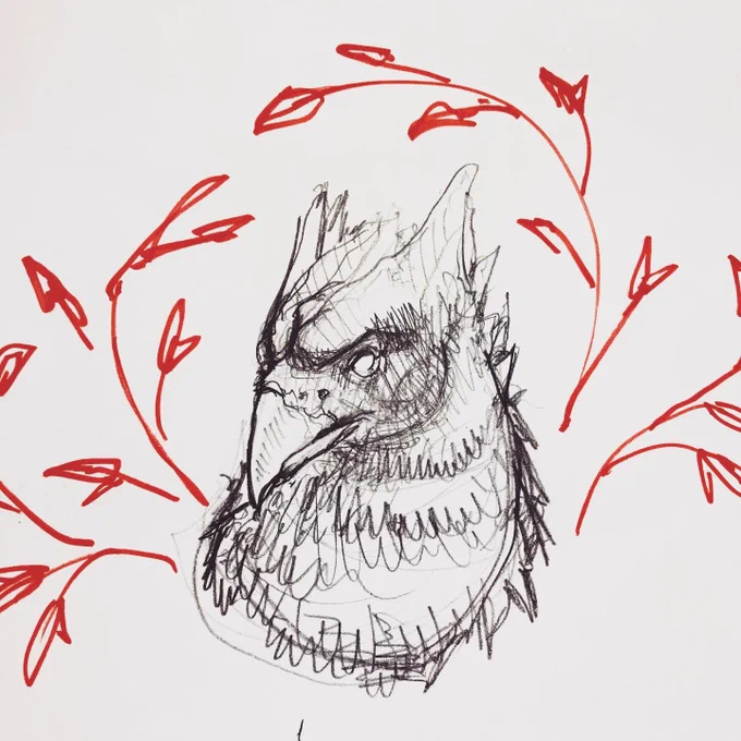 Birb, rough sketch vs final ink. 