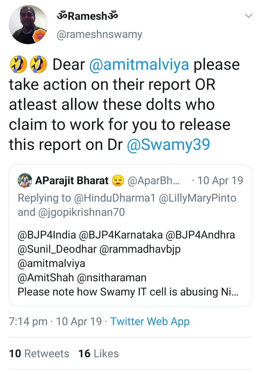 Now  @rameshnswamy started trolling us by tagging  @amitmalviya by asking him to take action on our report. Yes the same Amit Malviya for whom Swαmy is begging BJP to sack him coz Swαmytards think we are working for him We are just Modi supporters, we work for no one.