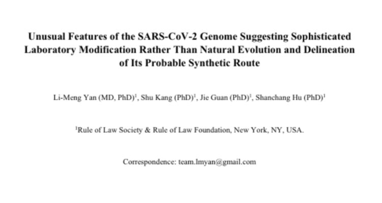 A glimpse into very coordinated and connected COVID conspiracy activity: Earlier today a paper was “published” by a group at the Rule of Law Society claiming evidence COVID was engineered in a lab. What is the Rule of Law Society? A non-profit operates by Steve Bannon