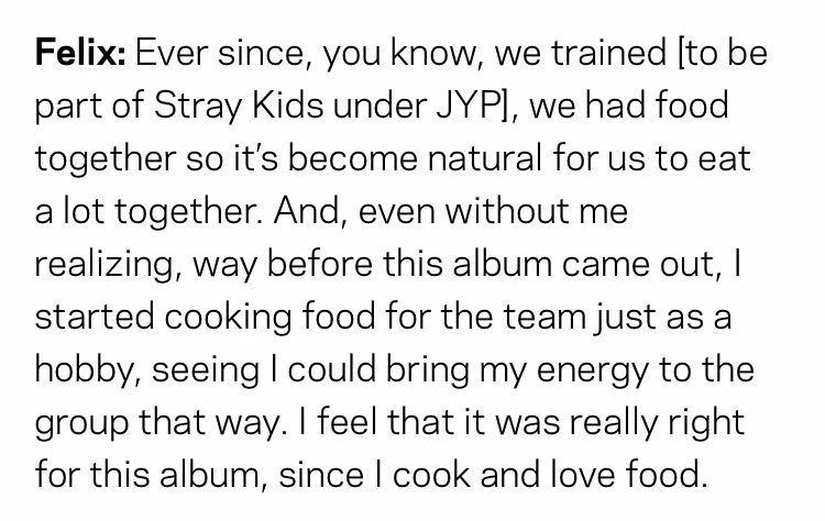 he often cook for his members. he learned cooking as a hobby and to cook for the members. he thinks that he can bring energy to the group tht way.