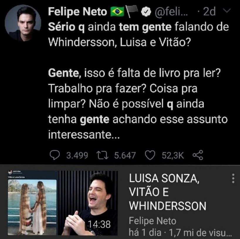 antedenimon's tweet photo. No campeonato da hipocrisia, felipe neto é campeão invicto. https://t.co/8rWdgWpKxI