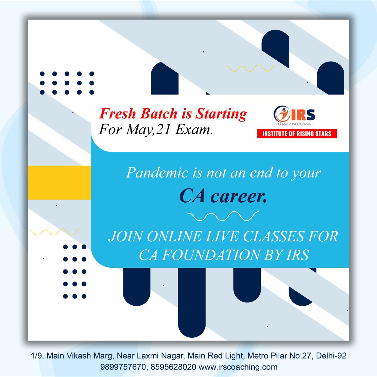 IRSCoaching's tweet photo. Now experts are coming to teach you at your home. Just join the live online sessions to prepare for Chartered Accountancy in the right way.
@IRSCoaching #cacoachingindelhi #bestcacoachingindelhi
#CAClasses #CACourses #bestinstitute #covid19 #coronavirus #bestcacoaching #JOINIRS. https://t.co/zU5kO5lU4s