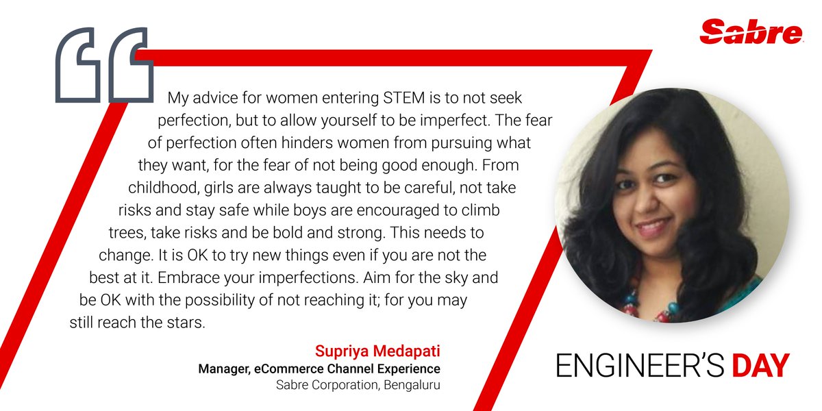 Sabre_India's tweet photo. They also talk about how they think Engineers are driving change and transformation in our everyday lives.
Are you an #Engineer? What prompted you to choose a career in #Engineering? Let us know in the comments below.
#EngineersDay #GainingSpeed #WeAreSabre #EngineersDay2020 https://t.co/WErzMtSW6O