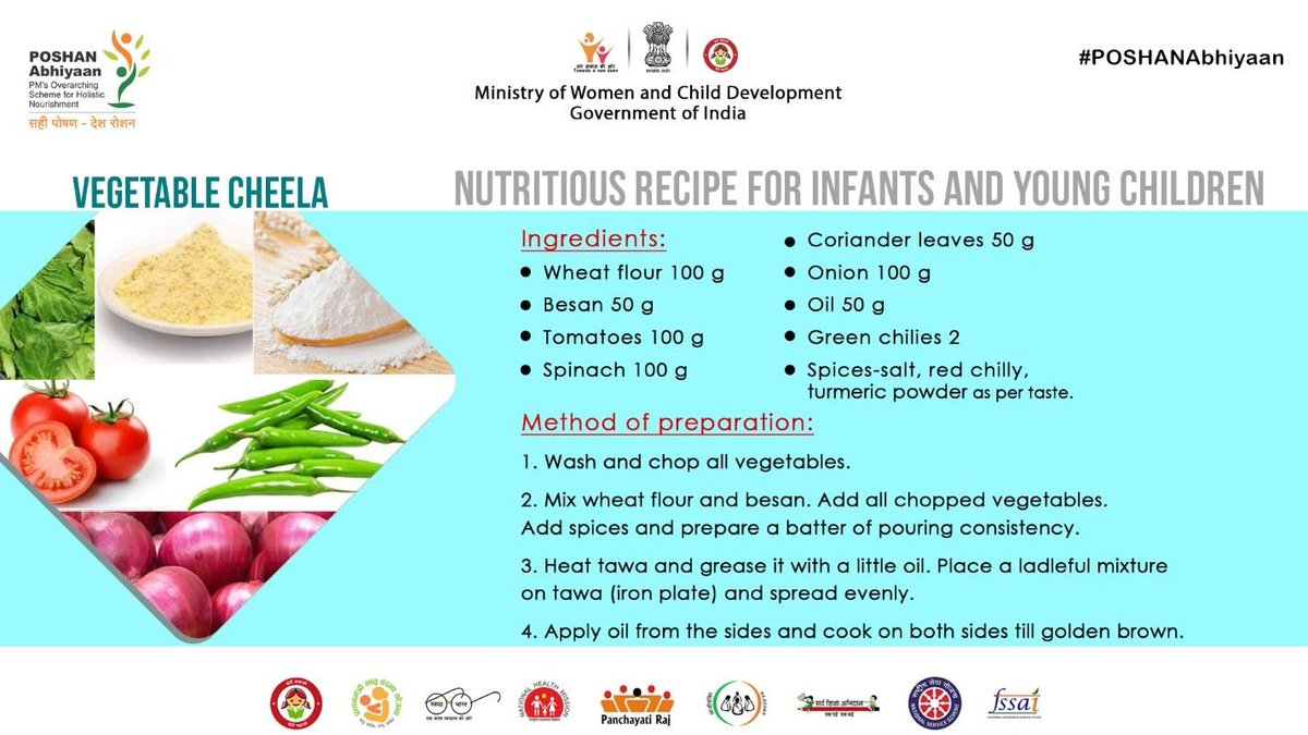 Vegetable Cheela for babies is a nutrient-rich food which is a great snack and can be given to babies for breakfast or as an evening snack.
 
Try this healthy and tasty recipe, which can be prepared in a jiffy.
#Local4Poshan  
#POSHANMaah2020
#POSHANAbhiyaan