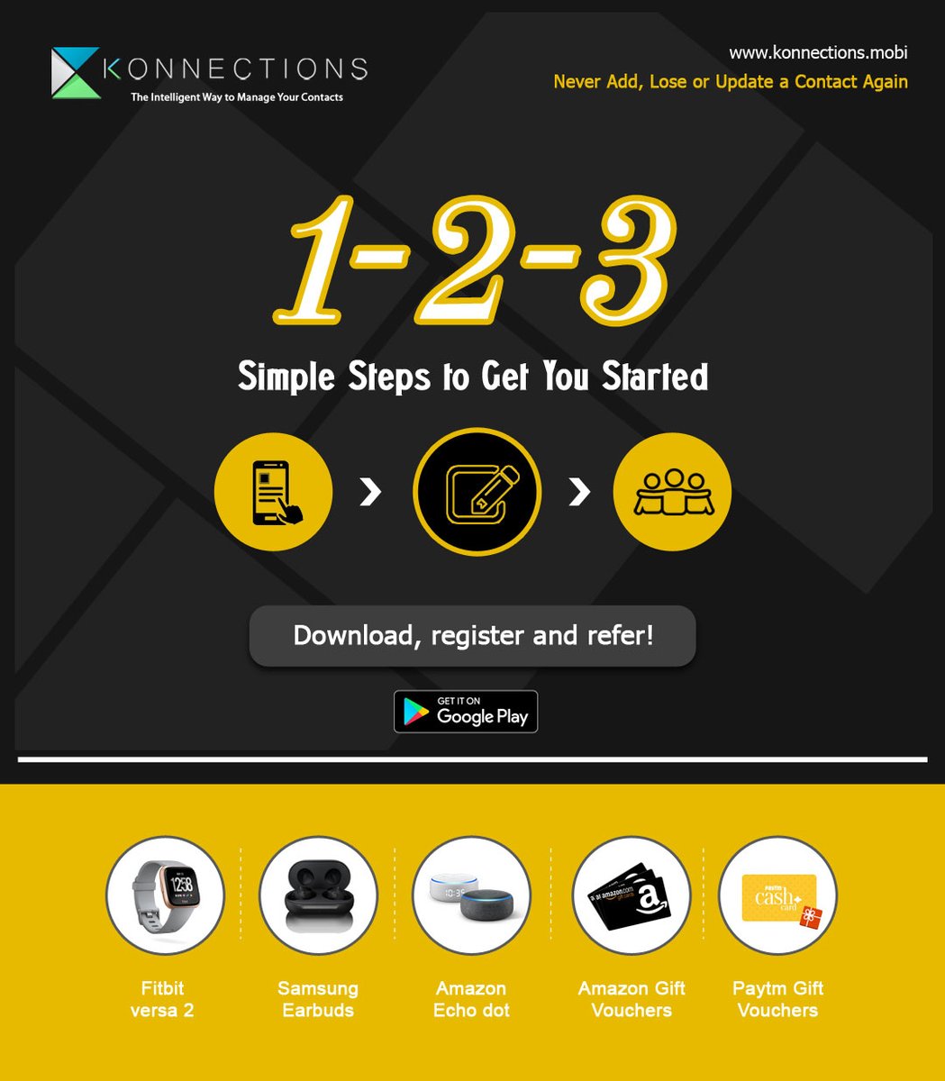 konnectionsapp's tweet photo. Want to know the secret path to becoming a winner?
Download, register and refer! The three step secret to your success. Hurry up and download the app today.
To know more - https://t.co/xUe9wHv0bP
#contestalert #winprizes #hurryup #downloadtheapp #phonebookapp #playstoregame https://t.co/cnsAyyofUU