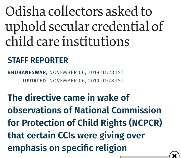 Church run Child Care Institutions were using it as in-house factories of religious conversions by forcing non  #Christian kids to study bible.  @ncpcr hd issues stern warning to all state Govt to crack down on it as a result European Church grps pumped money to HRNL to pin down CP