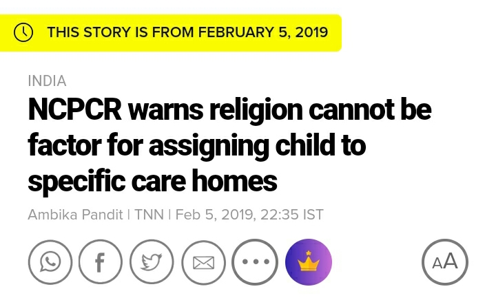 Church run Child Care Institutions were using it as in-house factories of religious conversions by forcing non  #Christian kids to study bible.  @ncpcr hd issues stern warning to all state Govt to crack down on it as a result European Church grps pumped money to HRNL to pin down CP